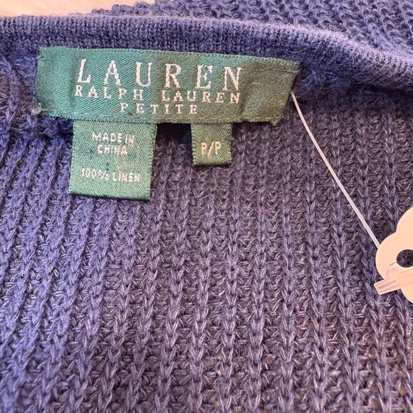 Ralph Lauren Blue Linen Mesh Open Front Cardigan Sweater Size S - Picture 4 of 11